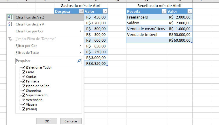 tabela Excel